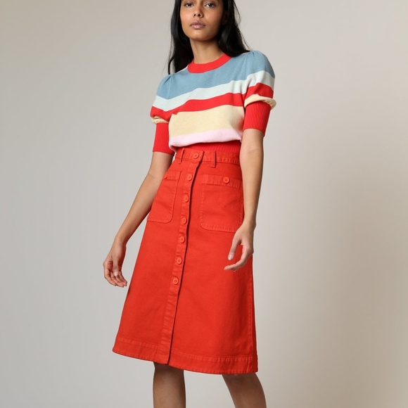 Rachel Antonoff Rosemary Midi Skirt in Blood Orange (FLAWED) - Picture 2 of 8